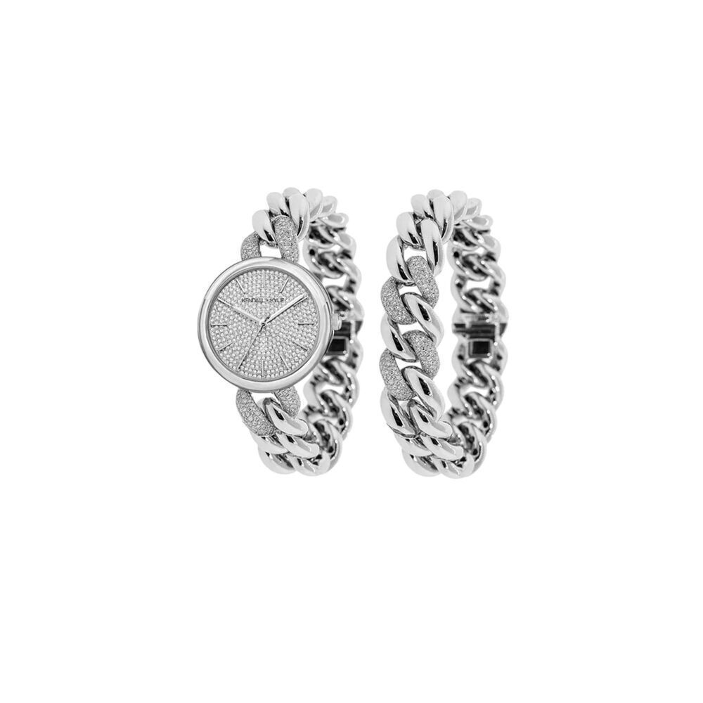 Kendall + Kylie Women's Silver Tone and Crystal Chain Link Stainless Steel Strap
